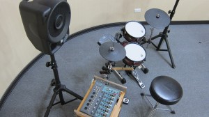 Top view of a red XM Busker Series B10-8SR eDrum kit (B18-9SR's 'little sister').